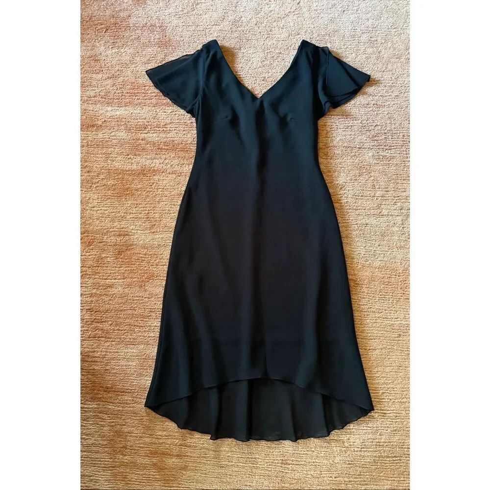 Connected Petite 8 Black Flutter Sleeve High Low Rhinestone Dress
